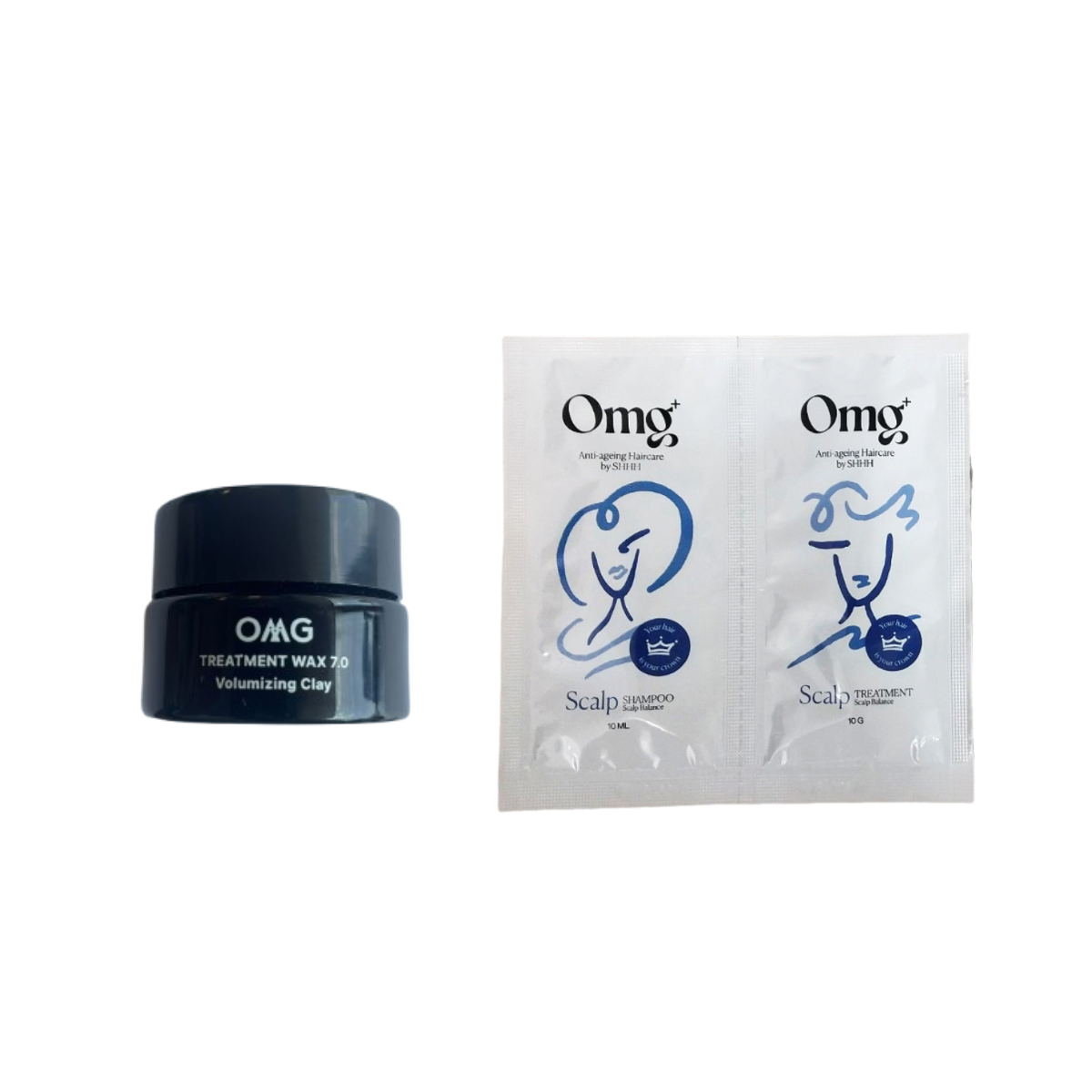 【贈品】 OMG+洗髮水及護髮素試用裝2包 (隨機附送) 及OMG Wax 7.0 塑型髮蠟試用裝 (5g) (價值: $210)