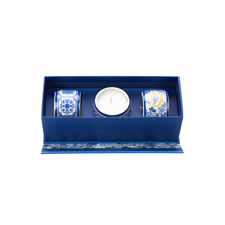 Portus Cale 藍彩青瓷香薰蠟燭三件 金色和藍色 70g x 3